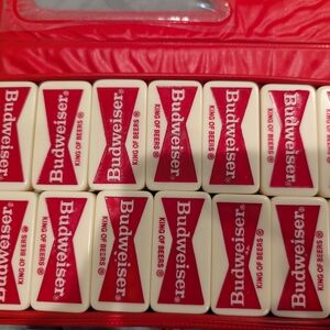 Vintage Budweiser Dominoes Set - Double Six with Spinners & Red Case